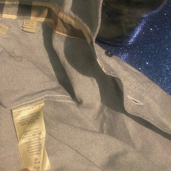 BURBERRY BRIT MEN’s LIGHT GREY-BLUE VINTAGE AUTHENTIC FULL-SLEEVE Shirt RARE LUX - Picture 12 of 16